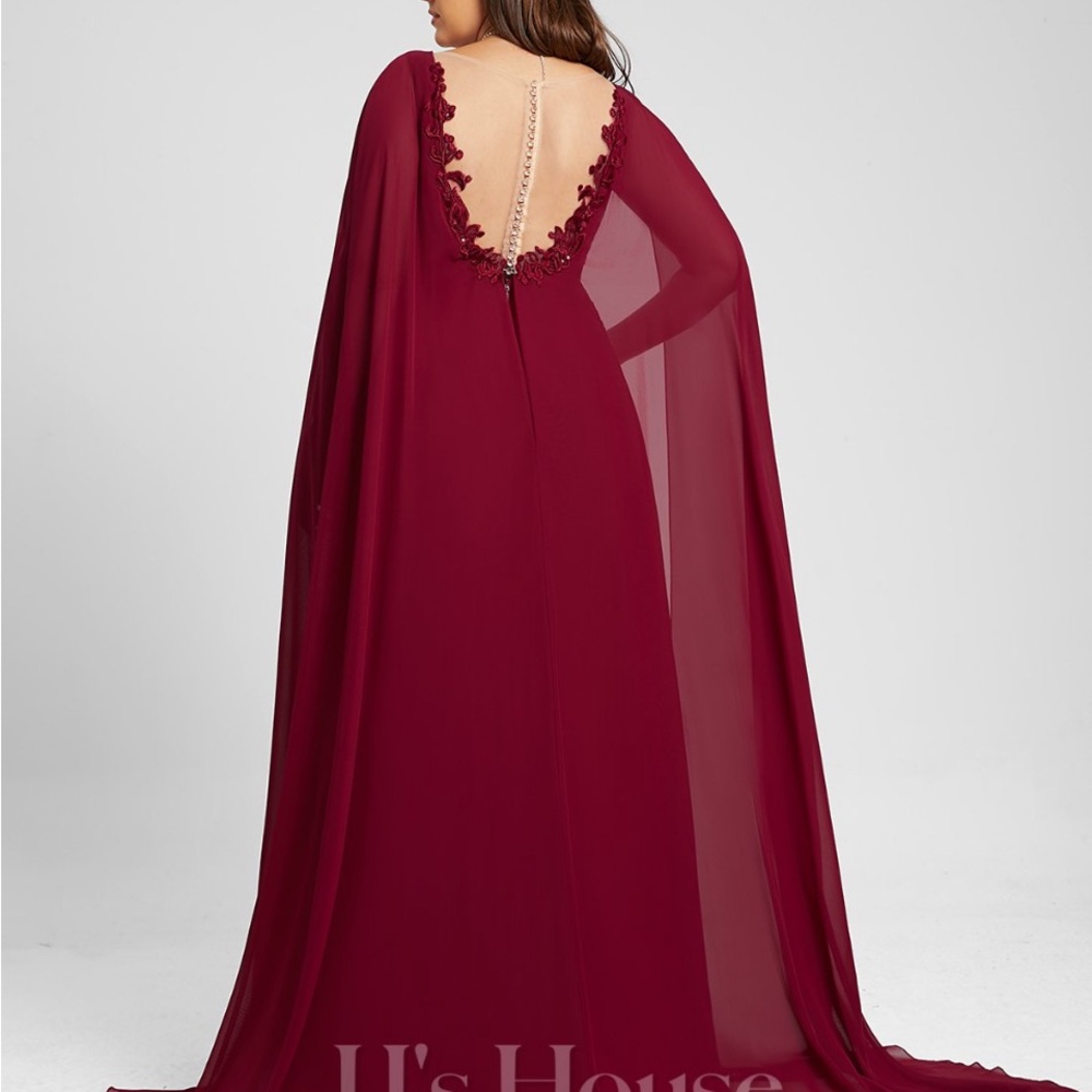 NWT JJs House Burgundy Bridesmaid Formal Prom Ren Fair Dress with Cape - Picture 2 of 13